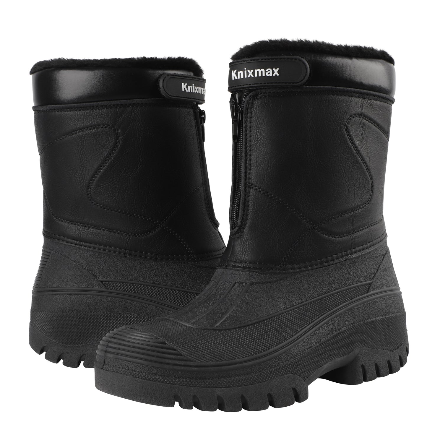 Knixmax Men's Snow Boots Black Waterproof & Fur Lined Winter Boots