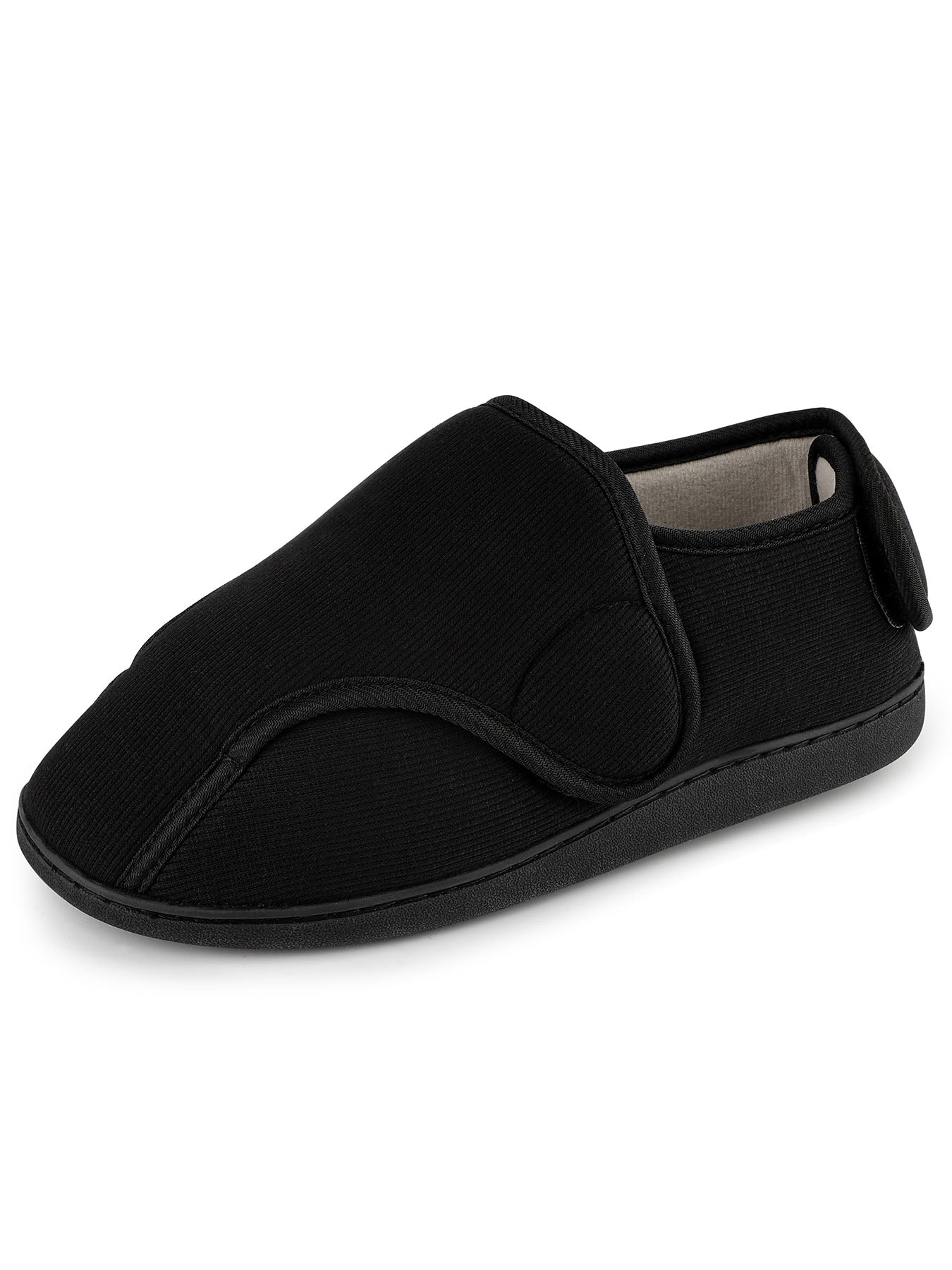 TIESTRA Wide Opening House Shoes Black Adjustable Indoor Shoes with Memory Foam