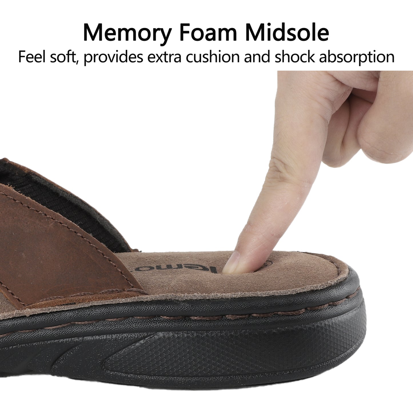 riemot Men's Slide Sandals Brown Leather Look Summer Slides with Contoured Footbed
