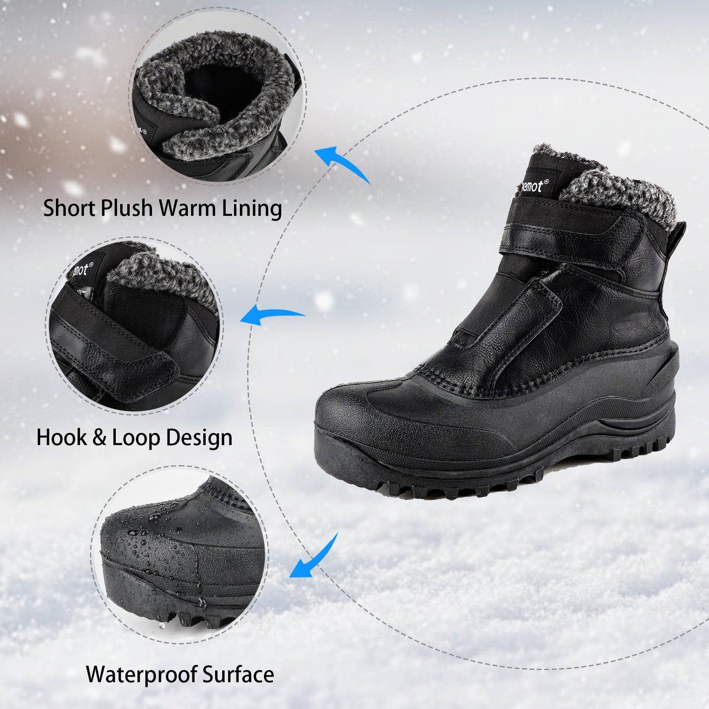 knixmax Men’s Snow Boots – Easy-On Insulated Winter Ankle Boots