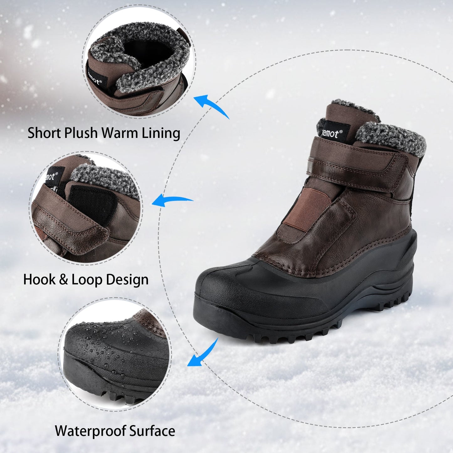knixmax Men’s Snow Boots – Easy-On Insulated Winter Ankle Boots
