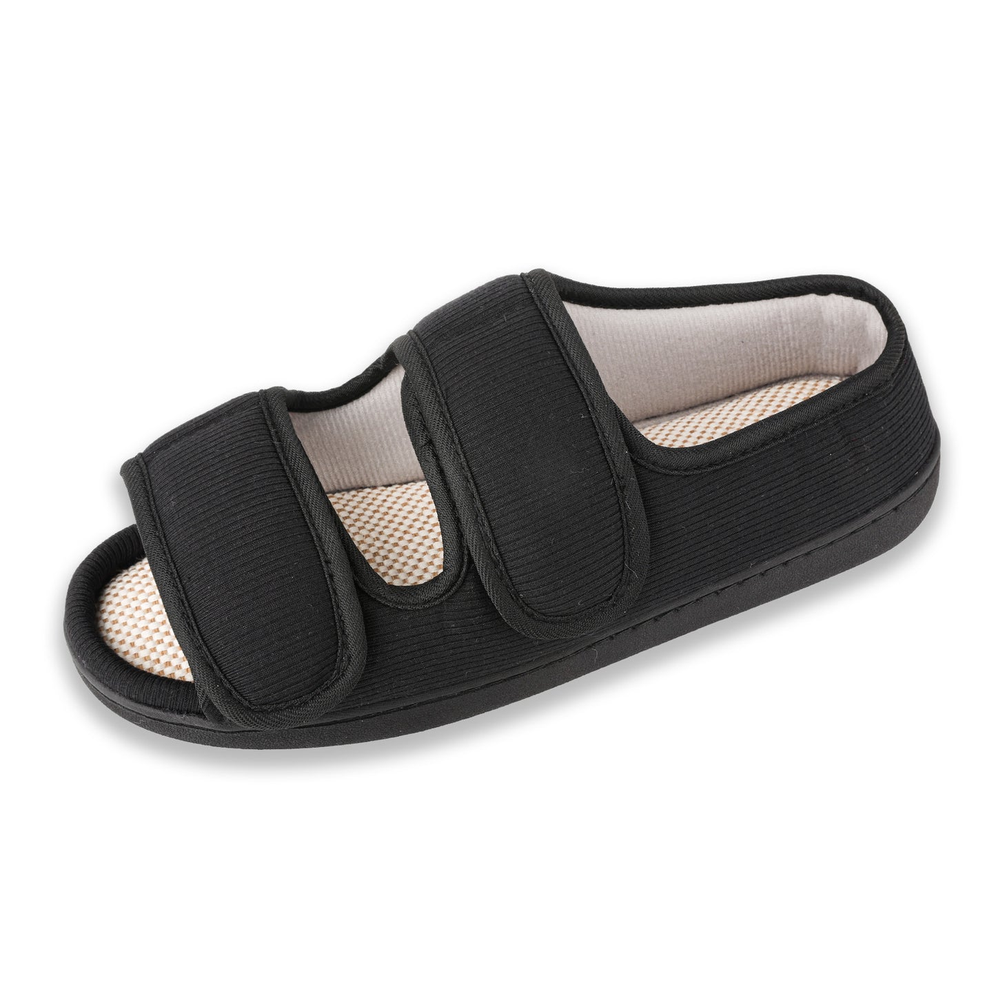 TIESTRA Open Toe Adjustable Sandals Black Two Strap Indoor Outdoor Sandals