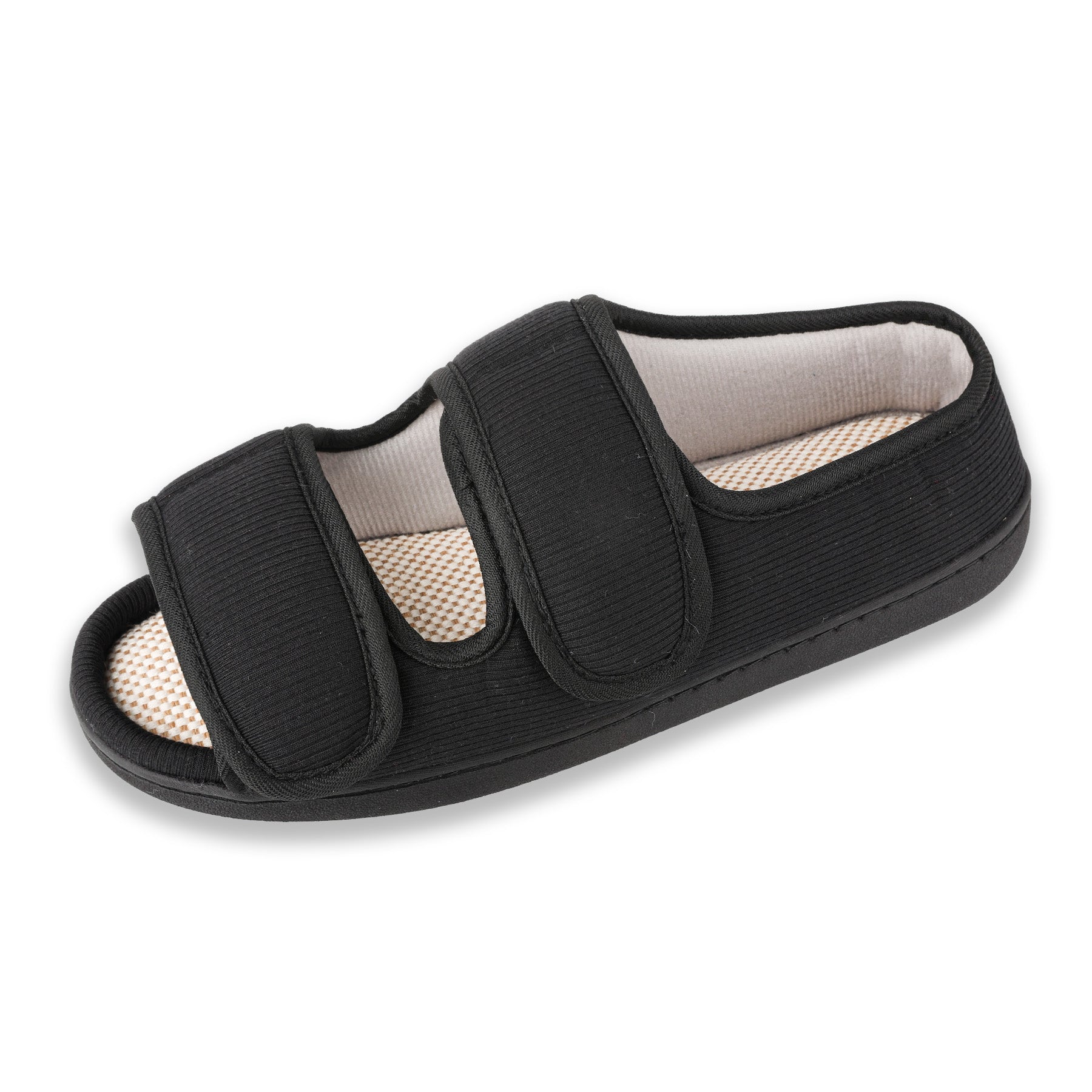 TIESTRA Open Toe Adjustable Sandals Black Two Strap Indoor Outdoor Sandals