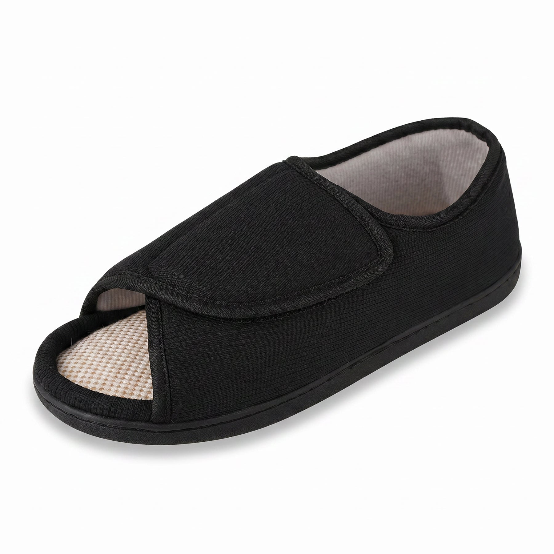 TIESTRA Open Toe Adjustable Sandals Black Wide Strap Indoor Outdoor Sandals