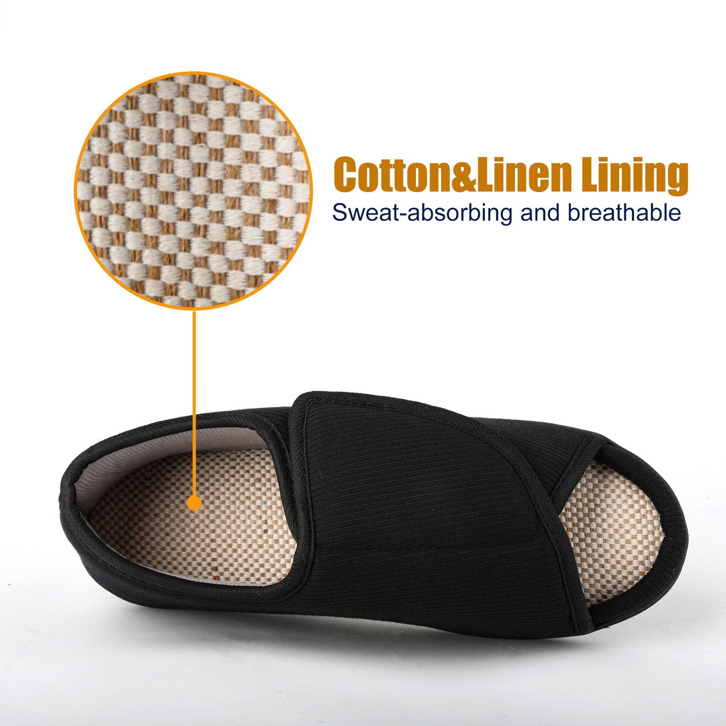 TIESTRA Open Toe Adjustable Sandals Black Wide Strap Indoor Outdoor Sandals
