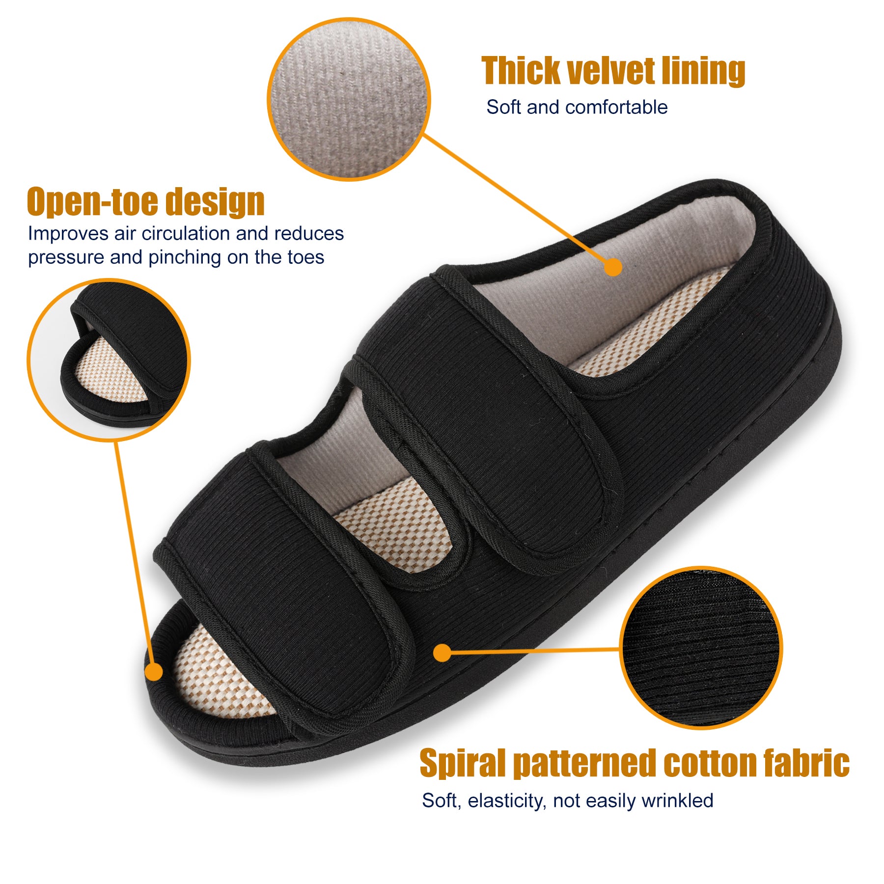 TIESTRA Open Toe Adjustable Sandals Black Two Strap Indoor Outdoor Sandals
