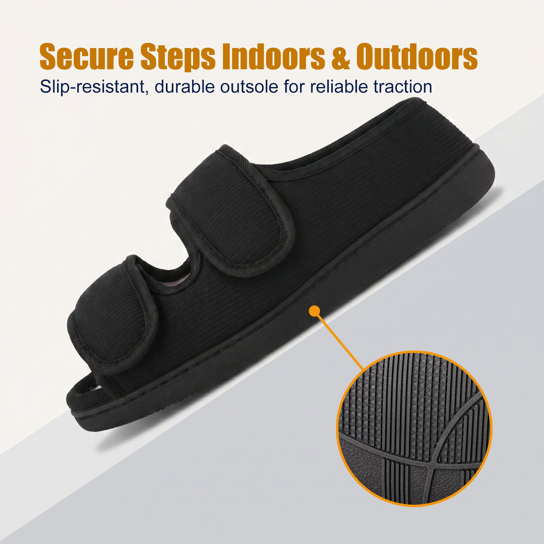 TIESTRA Open Toe Adjustable Sandals Black Two Strap Indoor Outdoor Sandals