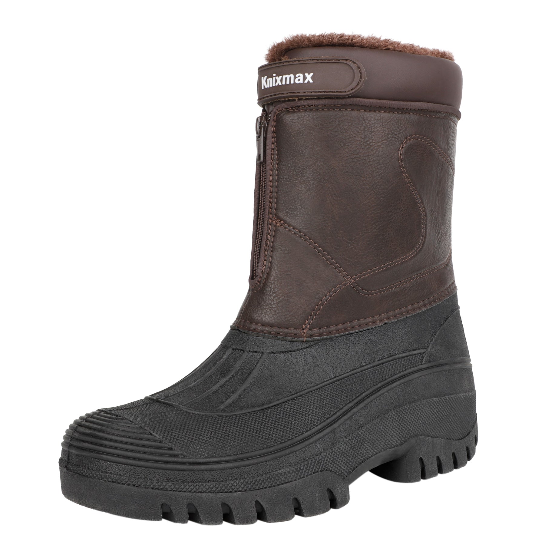 Knixmax Men's Snow Boots Brown Waterproof & Fur Lined Winter Boots