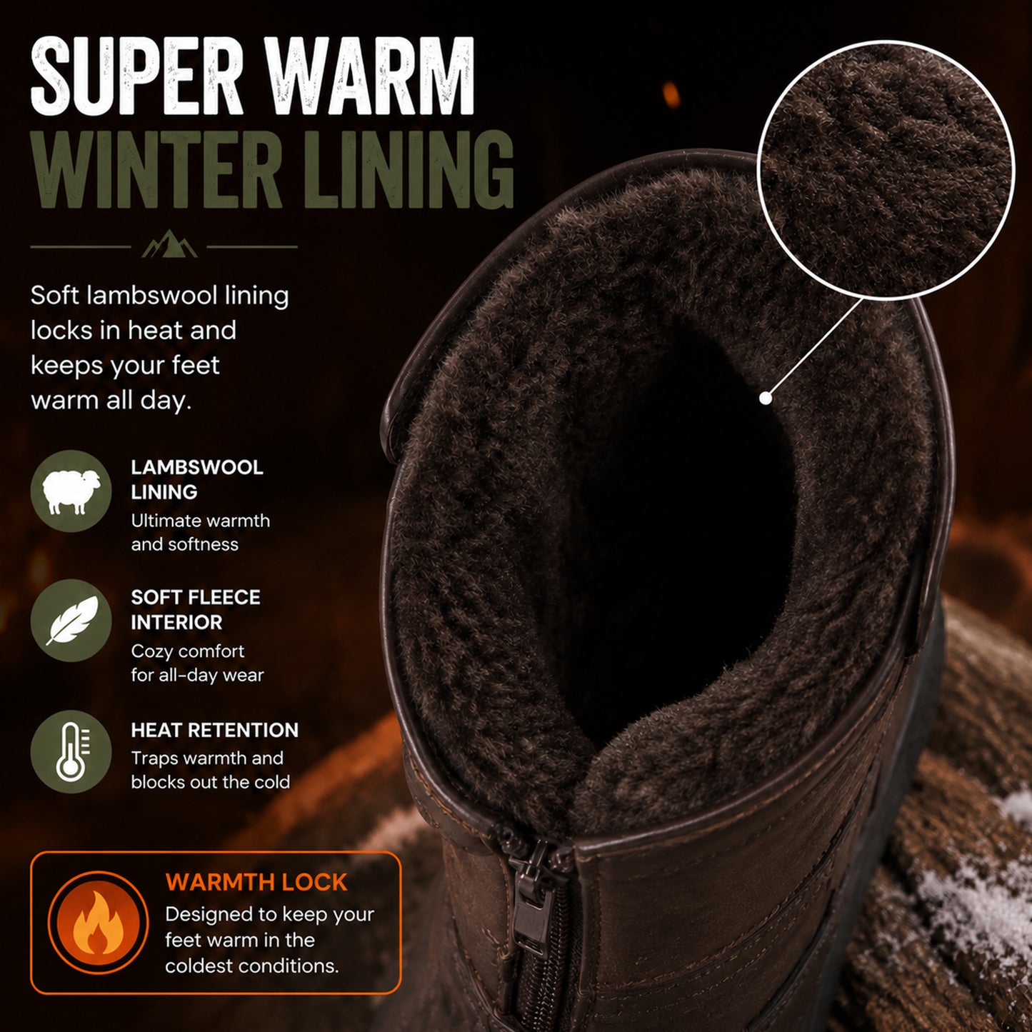 Knixmax Men's Snow Boots Brown Waterproof & Fur Lined Winter Boots