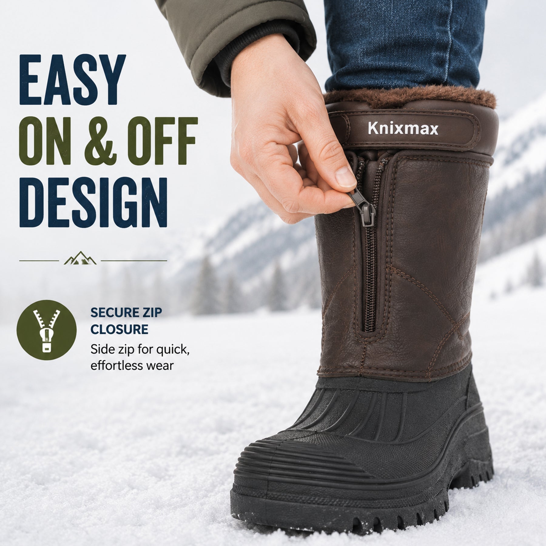 Knixmax Men's Snow Boots Brown Waterproof & Fur Lined Winter Boots