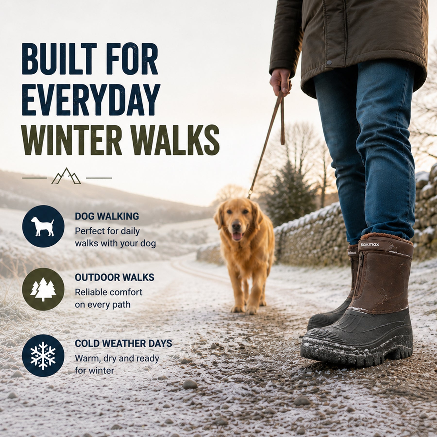 Knixmax Men's Snow Boots Brown Waterproof & Fur Lined Winter Boots