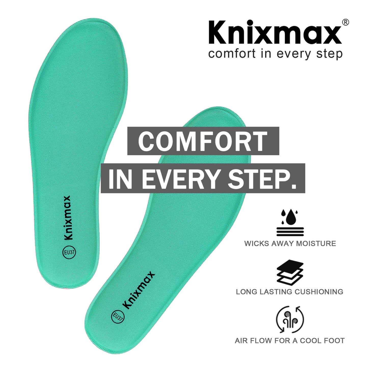 Knixmax Women's Memory Foam Insoles, Green, for Athletic Shoes & Sneakers