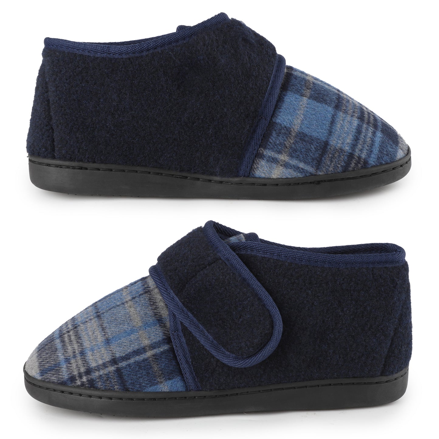 riemot Men's Wide Opening Slipper Boots Navy Check Warm House Slippers
