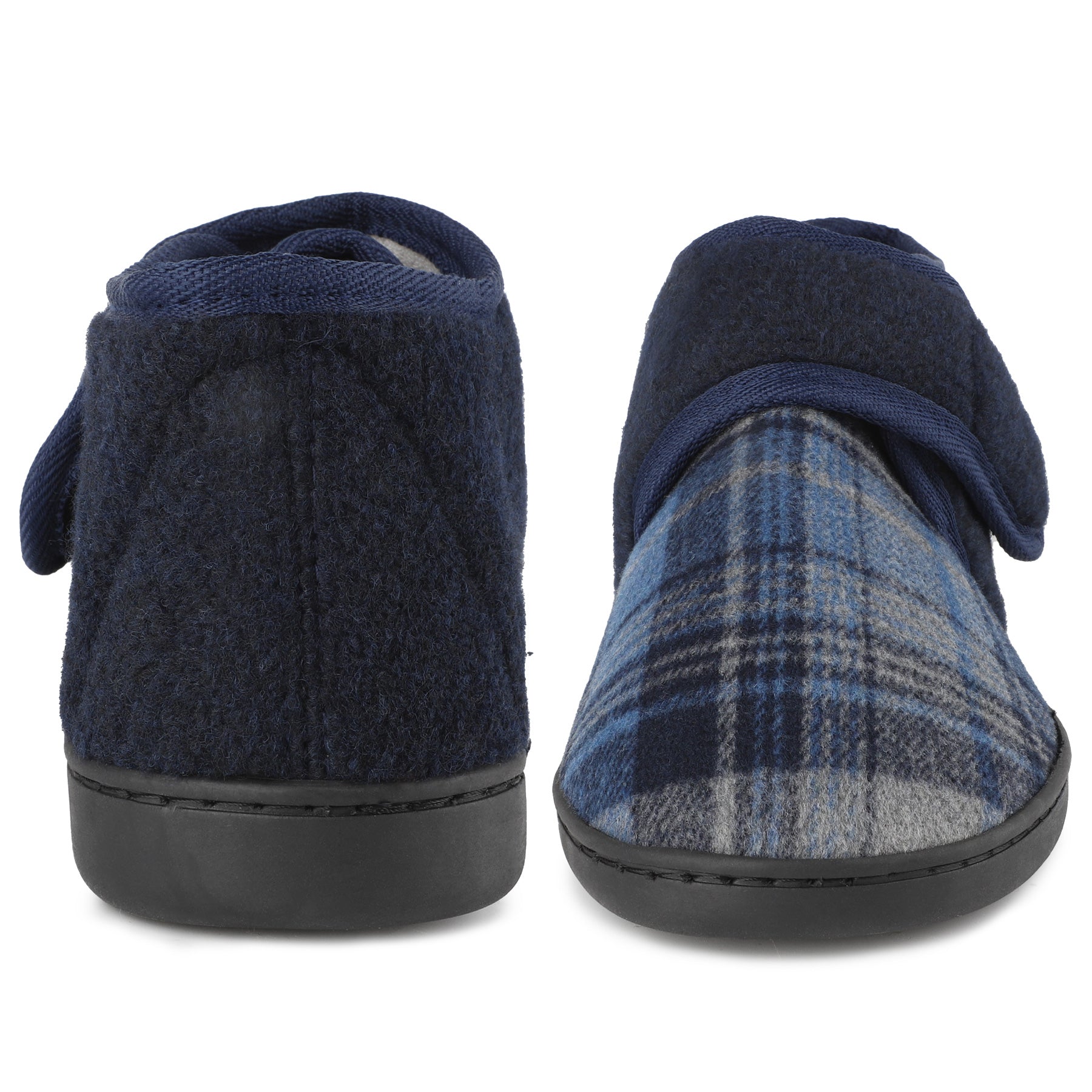 riemot Men's Wide Opening Slipper Boots Navy Check Warm House Slippers