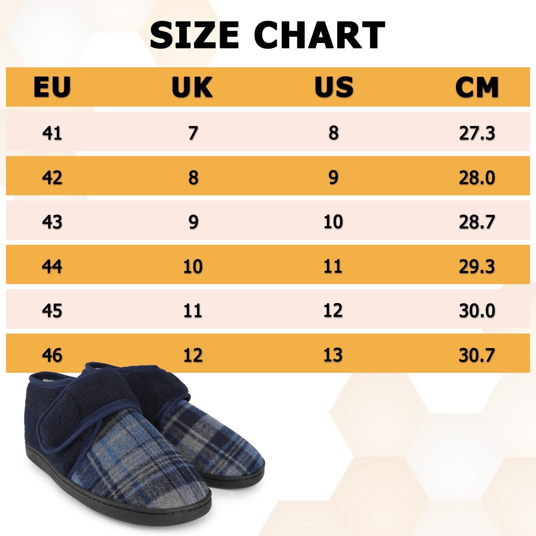 riemot Men's Wide Opening Slipper Boots Navy Check Warm House Slippers
