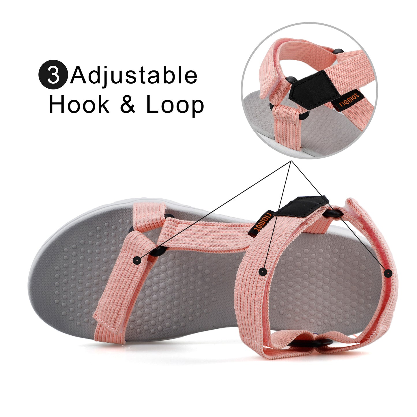 riemot Women's Adjustable Sport Sandals Pink Walking Sandals with Cushioned Footbed