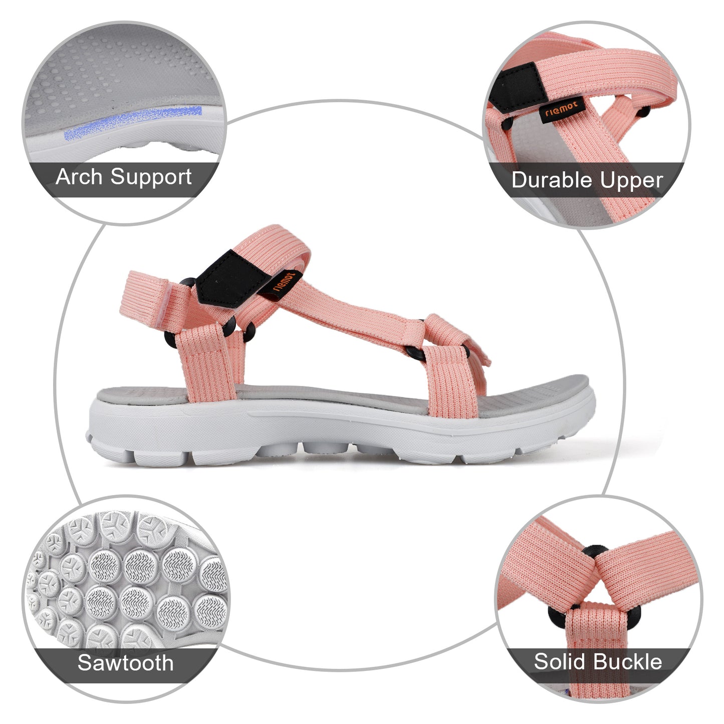 riemot Women's Adjustable Sport Sandals Pink Walking Sandals with Cushioned Footbed