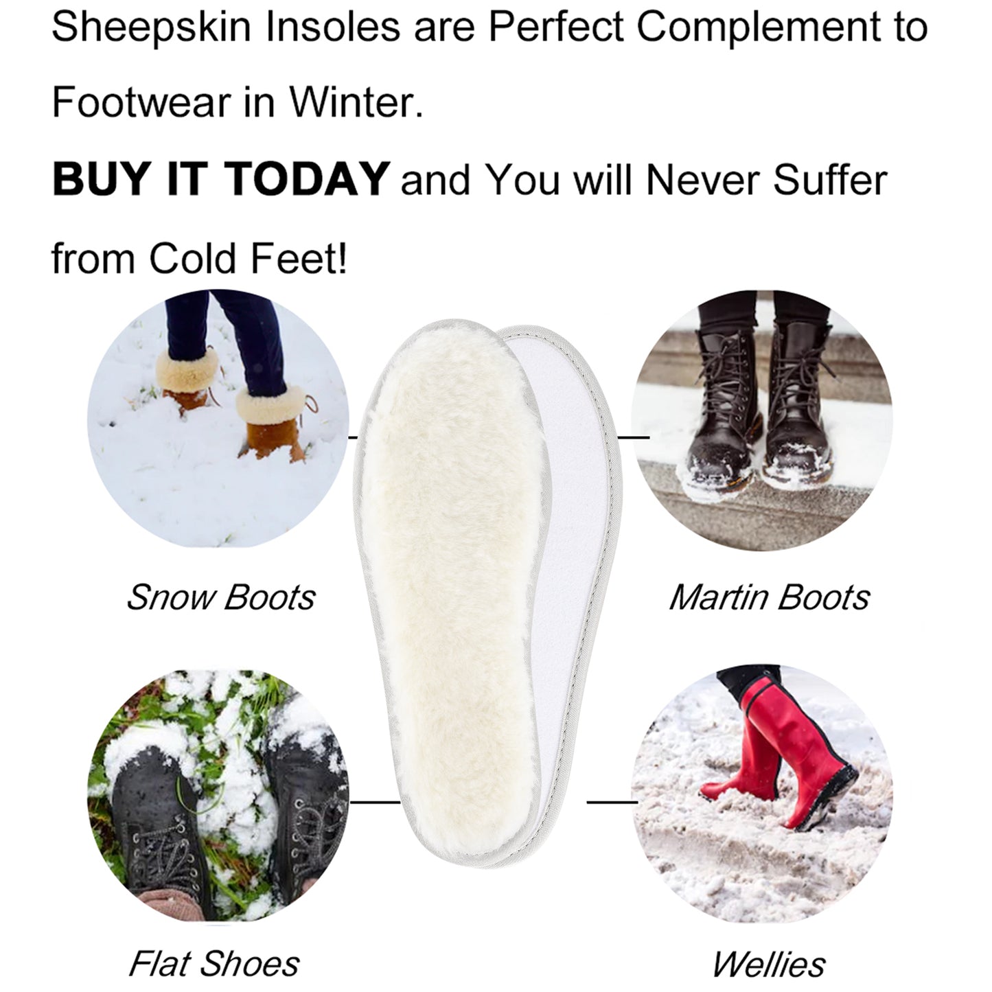 riemot Sheepskin Insoles for Men Women and Kids, White Wide, Super Thick Premium Lambswool Insoles for Wellies Slippers Boots
