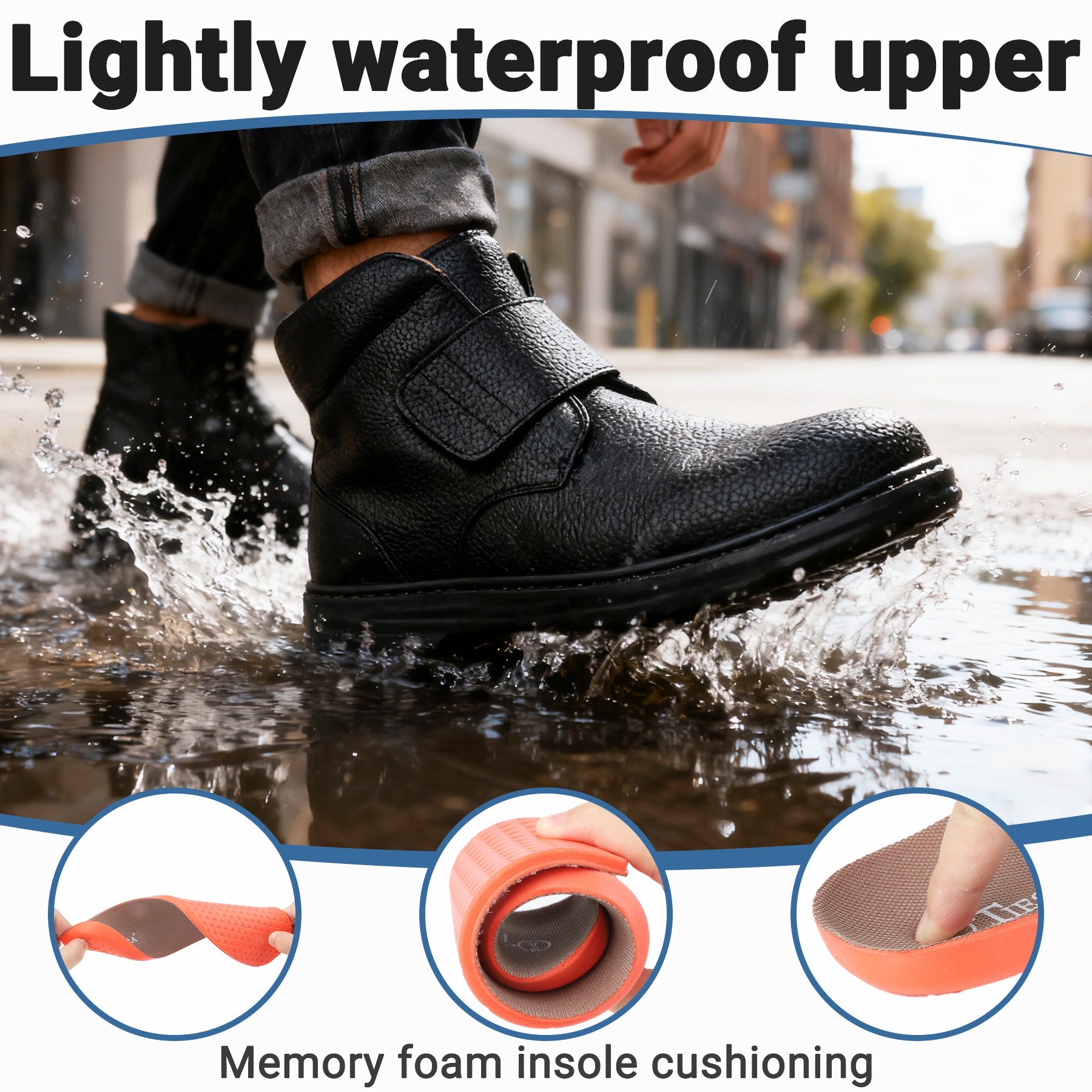 TIESTRA Men's Wide Fit Winter Boots with Adjustable Strap – product view 3