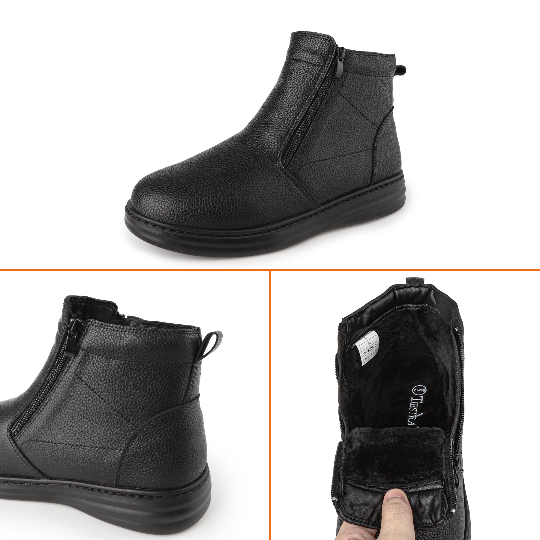 TIESTRA Men's Side-Zip Ankle Boots in Black – product view 2