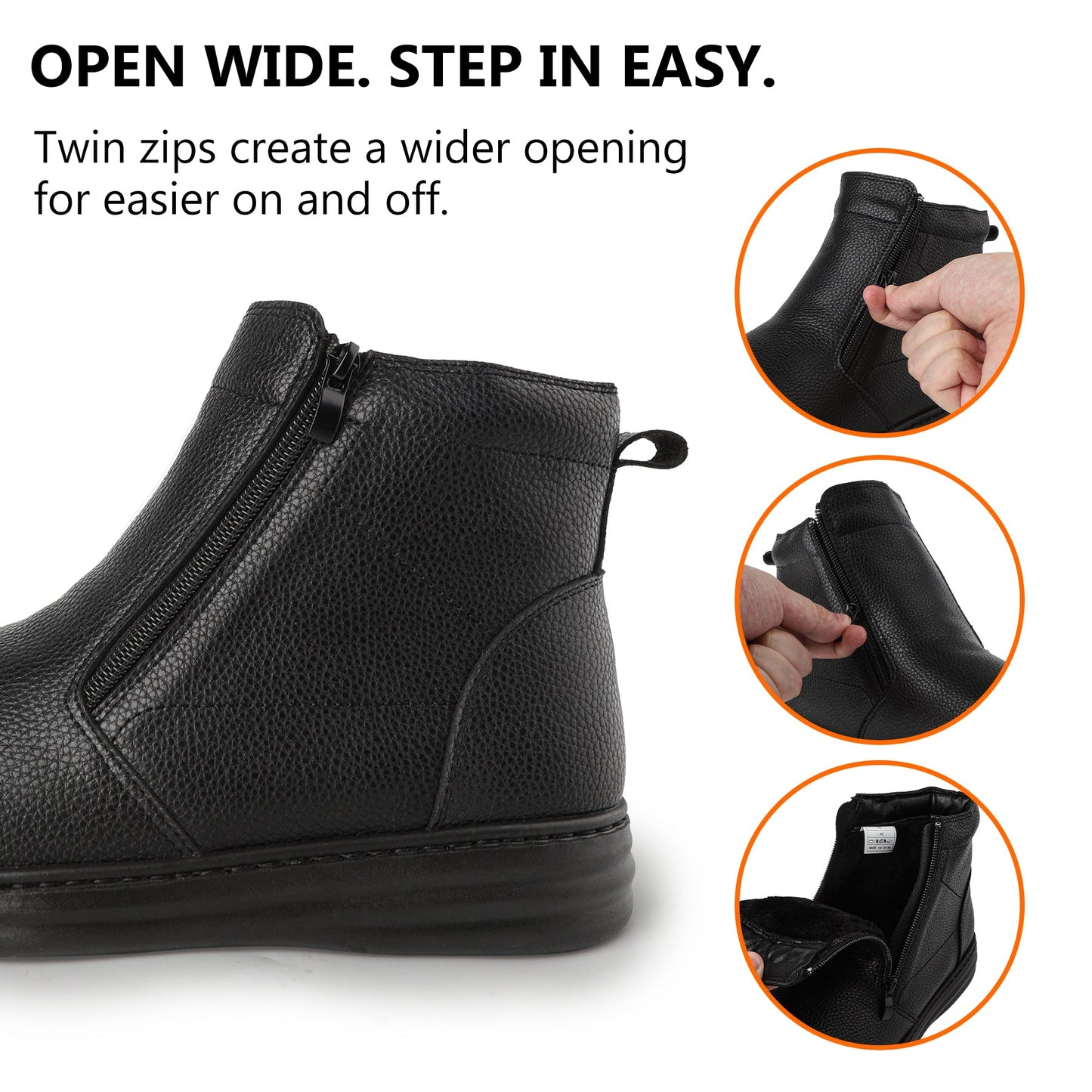 TIESTRA Men's Side-Zip Ankle Boots in Black – product view 3