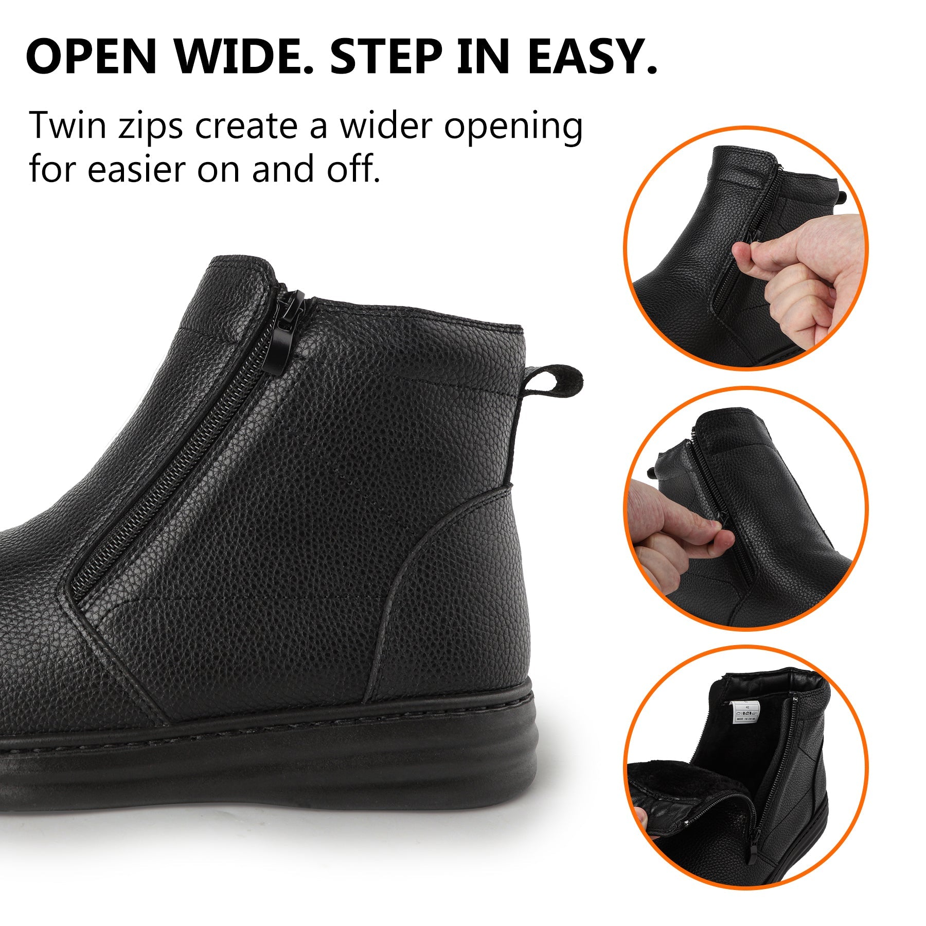 TIESTRA Men's Side-Zip Ankle Boots in Black – product view 3