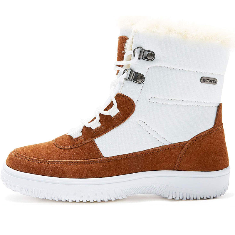 riemot Women's Snow Boots, White Brown, Full Waterproof Warm Winter Boots, Ladies Fashion Fur Lined Ankle Boots - Knixmax