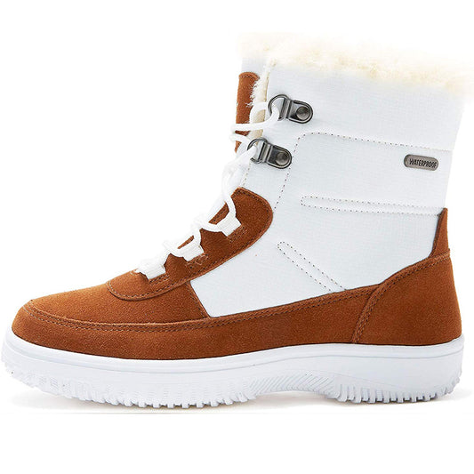 riemot Women's Snow Boots, White Brown, Full Waterproof Warm Winter Boots, Ladies Fashion Fur Lined Ankle Boots - Knixmax