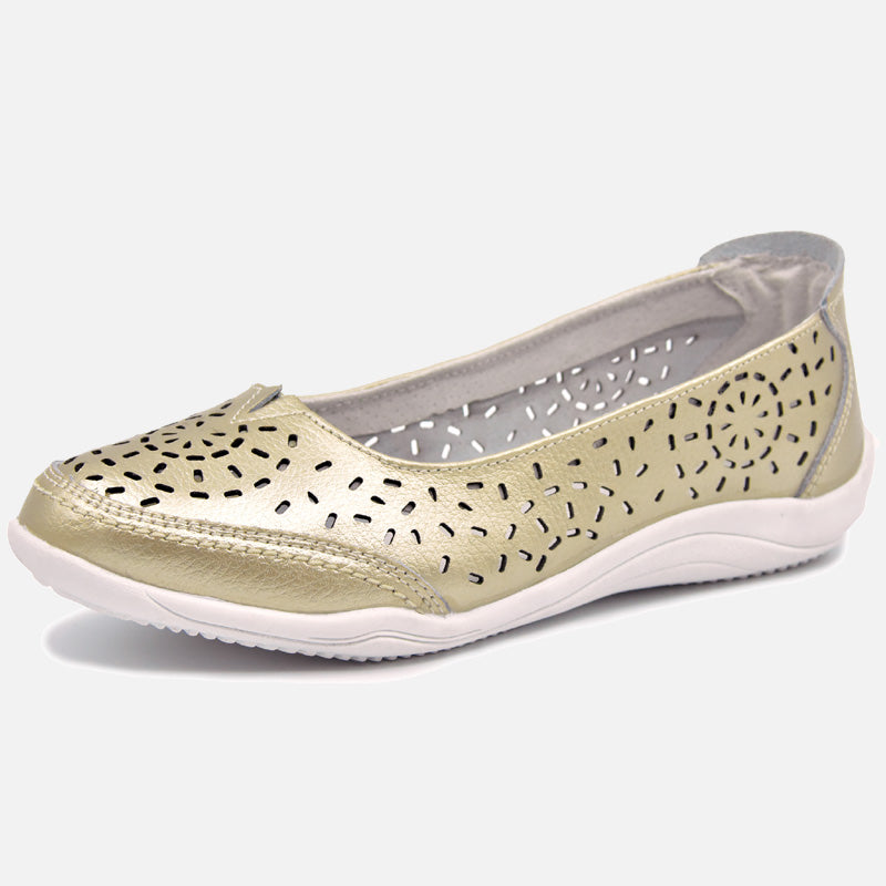 Knixmax Women's Leather Flats Loafers Gold Closed Toe Sandals - Knixmax