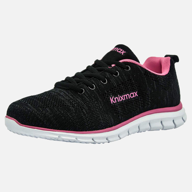 Knixmax Women's Knit Trainers, Black Rose, Lightweight, Running Gym Fitness Sports Walking Shoes - Knixmax