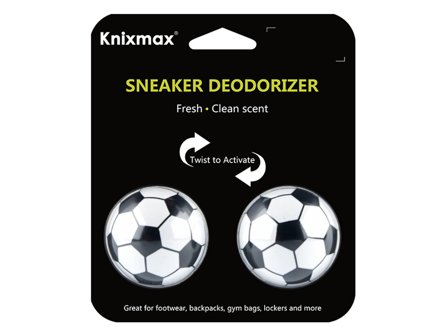 Knixmax Shoe Deodorant Balls Air Fresheners Odour Eliminator for Footwear Backpacks Gym Bag Lockers 2 Balls Set - Soccer/Jasmine Scent