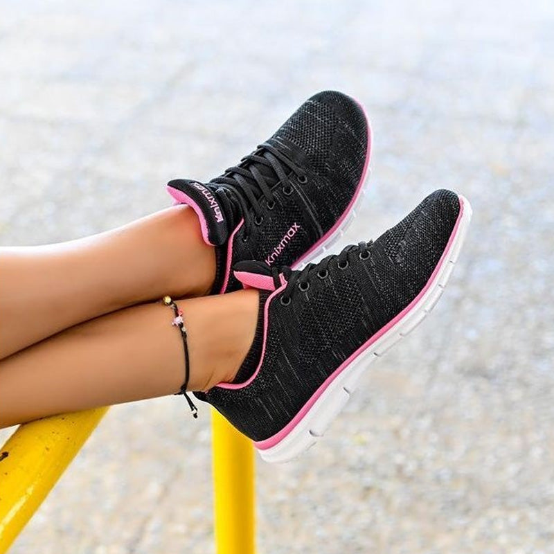 Knixmax Women's Knit Trainers, Black Pink, Lightweight, Running Gym Fitness Sports Walking Shoes