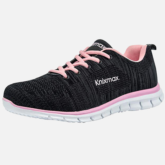 Knixmax Women's Knit Trainers, Black Pink, Lightweight, Running Gym Fitness Sports Walking Shoes - Knixmax