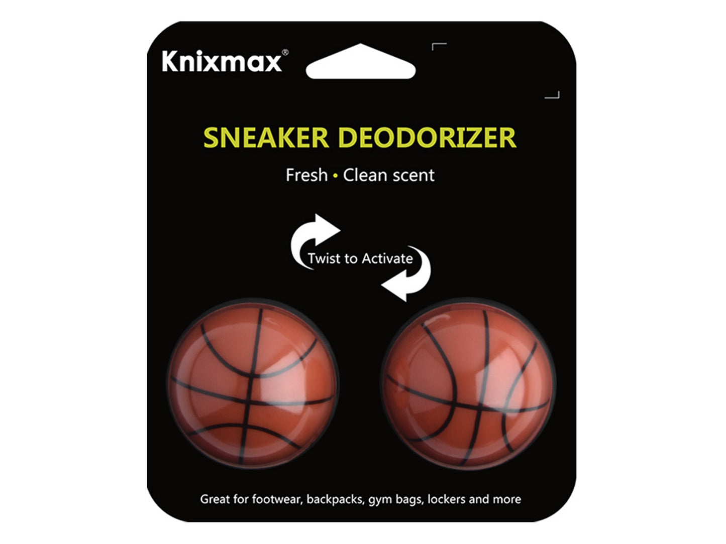 Knixmax Shoe Deodorant Balls Air Fresheners Odour Eliminator for Footwear Backpacks Gym Bag Lockers 2 Balls Set - Basketball/Cologne Scent