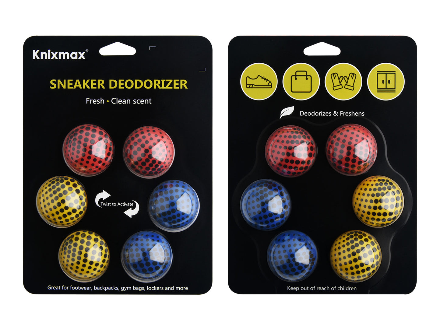 Knixmax Shoe Deodorant Balls Air Fresheners Odour Eliminator for Footwear Backpacks Gym Bag Lockers 6 Balls Set - Matrix/Cologne Scent
