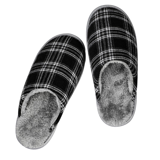 Riemot Women/Men's Slippers Memory Foam Black White Winter Slippers for Indoor Travel Hotel