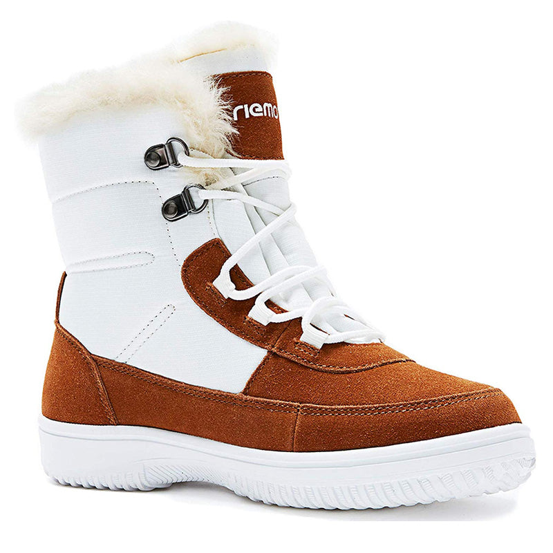 riemot Women's Snow Boots, White Brown, Full Waterproof Warm Winter Boots, Ladies Fashion Fur Lined Ankle Boots - Knixmax