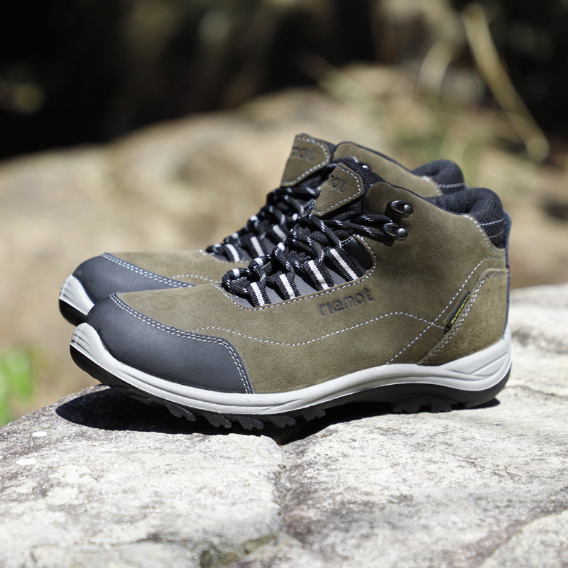 riemot Waterproof Men's Hiking Shoes Olive Green Lightweight Outdoor Boots for Camping