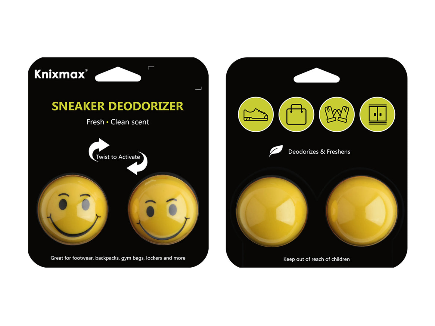 Knixmax Shoe Deodorant Balls Air Fresheners Odour Eliminator for Footwear Backpacks Gym Bag Lockers 2 Balls Set - Smile/Jasmine Scent