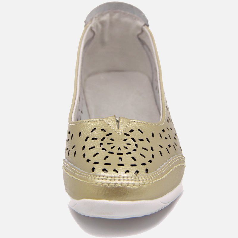 Knixmax Women's Leather Flats Loafers Gold Closed Toe Sandals - Knixmax