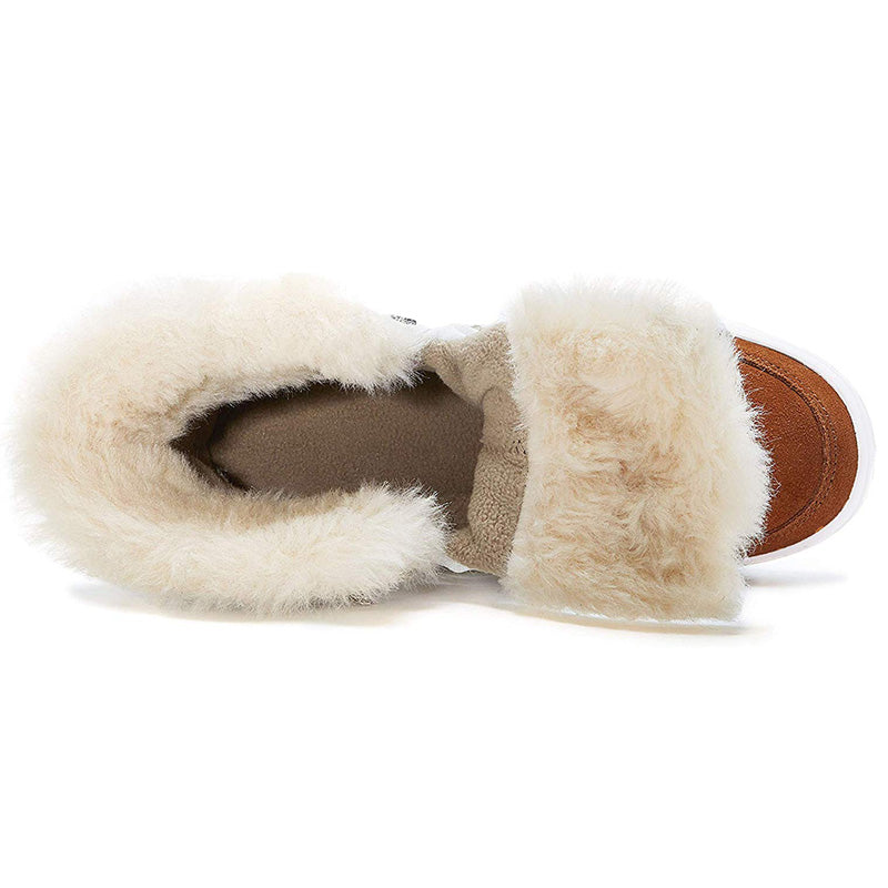 riemot Women's Snow Boots, White Brown, Full Waterproof Warm Winter Boots, Ladies Fashion Fur Lined Ankle Boots - Knixmax