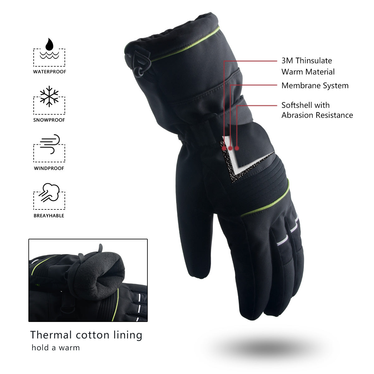 Mens Cycling Gloves Running Gloves Waterproof Windproof Anti-slip Touch Screen Gloves Thermal Winter Gloves for Skiing Camping - Knixmax