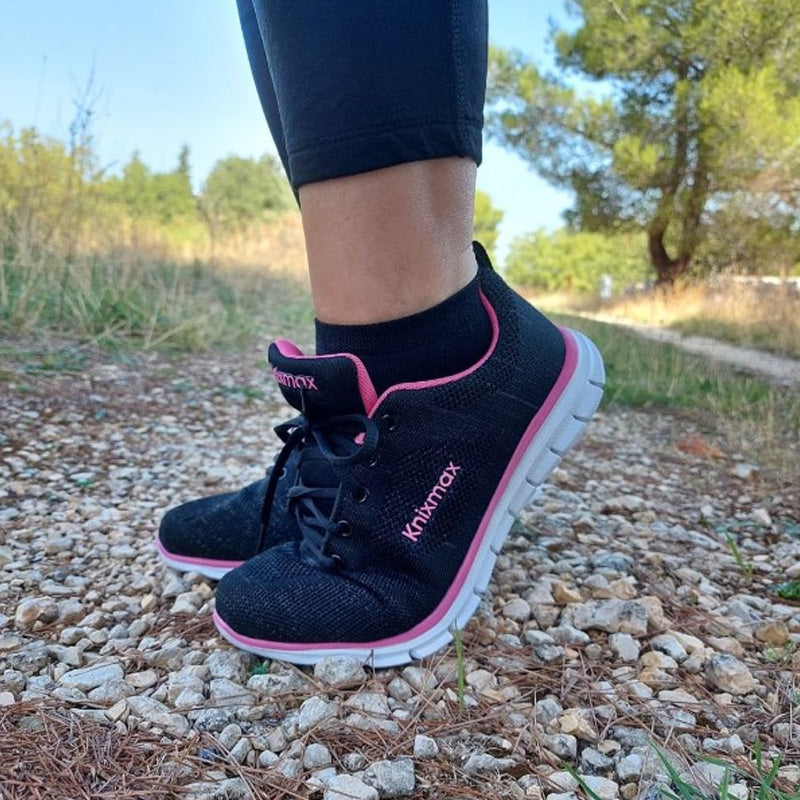 Knixmax Women's Knit Trainers, Black Rose, Lightweight, Running Gym Fitness Sports Walking Shoes