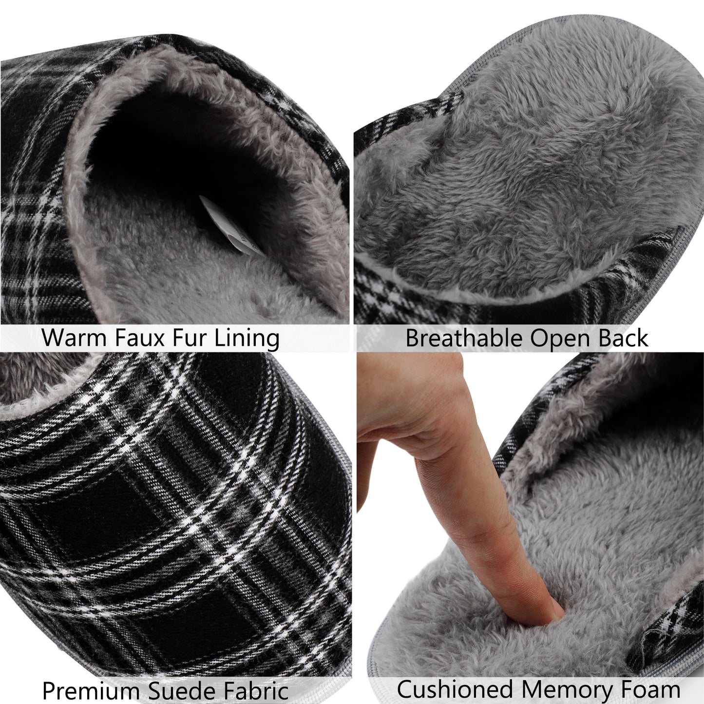 riemot Women/Men's Slippers Memory Foam Black White Winter Slippers for Indoor Travel Hotel