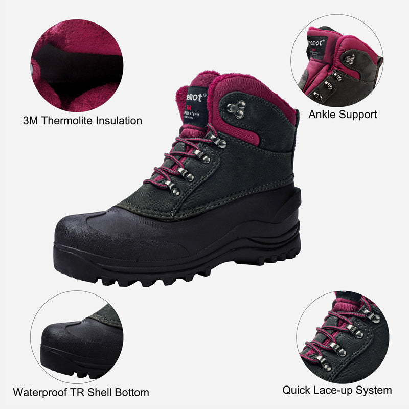 riemot Women's Winter Boots Waterproof Sole Purple Snow Boots(Upgraded Version)