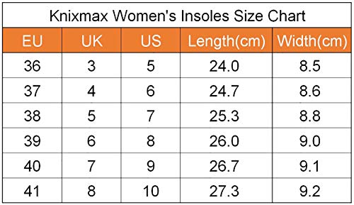 Knixmax Women's Memory Foam Insoles, Grey, for Athletic Shoes & Sneakers - Knixmax