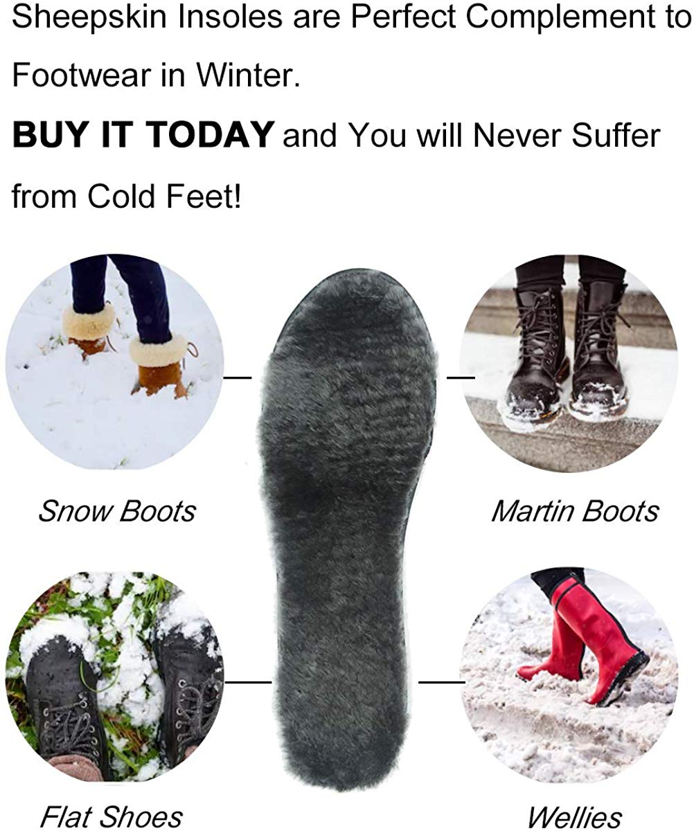 riemot Sheepskin Insoles for Men Women and Kids, Grey Normal, Super Thick Premium Lambswool Insoles for Wellies Slippers Boots - Knixmax