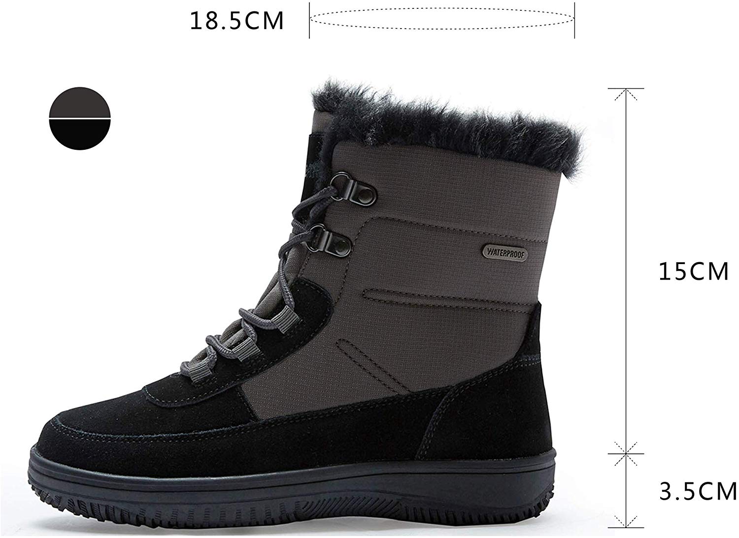 riemot Women's Snow Boots, Black Grey, Full Waterproof Warm Winter Boots, Ladies Fashion Fur Lined Ankle Boots - Knixmax