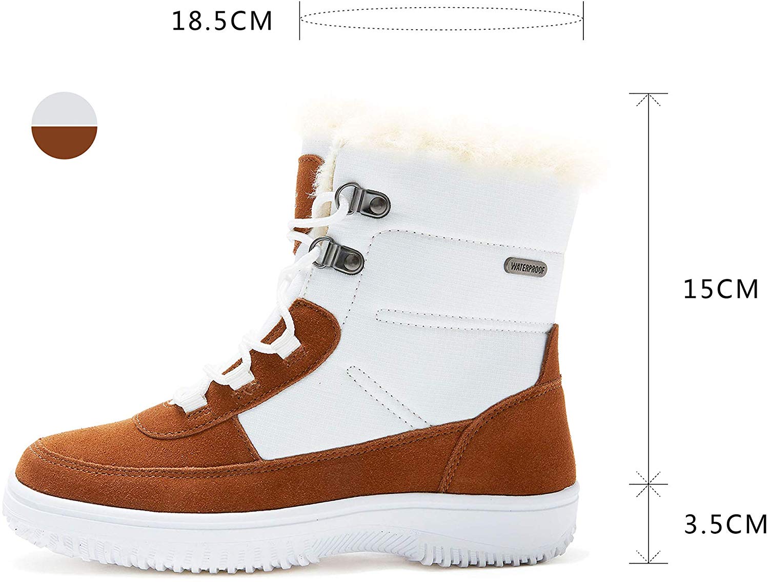 riemot Women's Snow Boots, White Brown, Full Waterproof Warm Winter Boots, Ladies Fashion Fur Lined Ankle Boots - Knixmax
