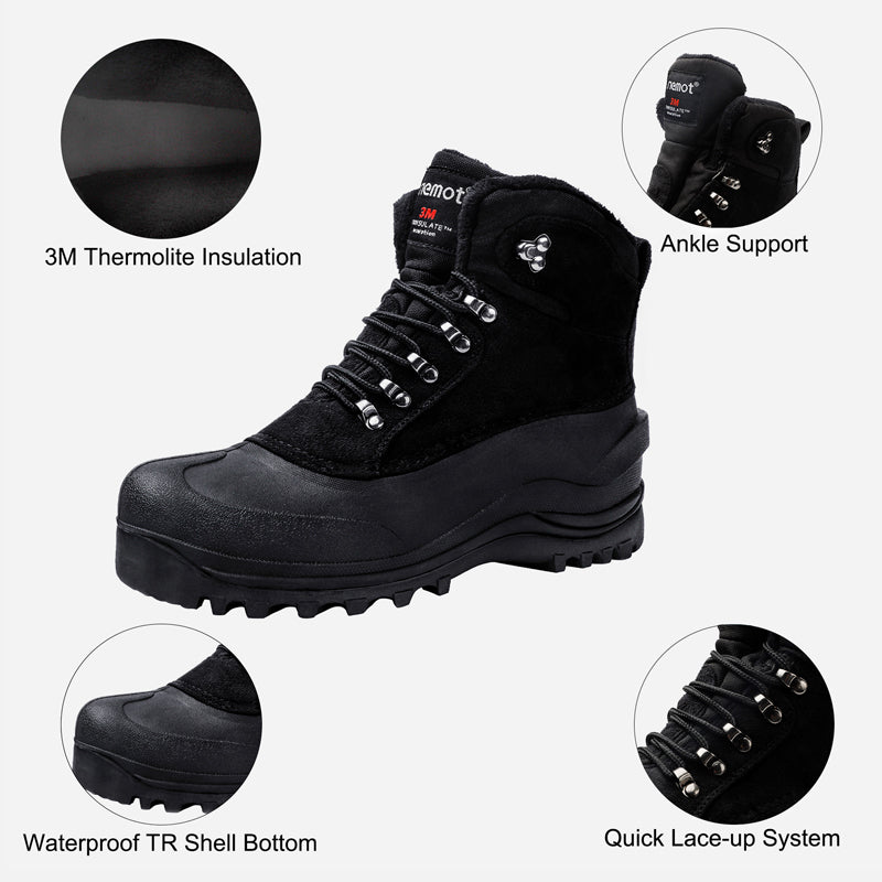 riemot Men's Winter Boots Waterproof Sole Black Snow Boots(Upgraded Version)